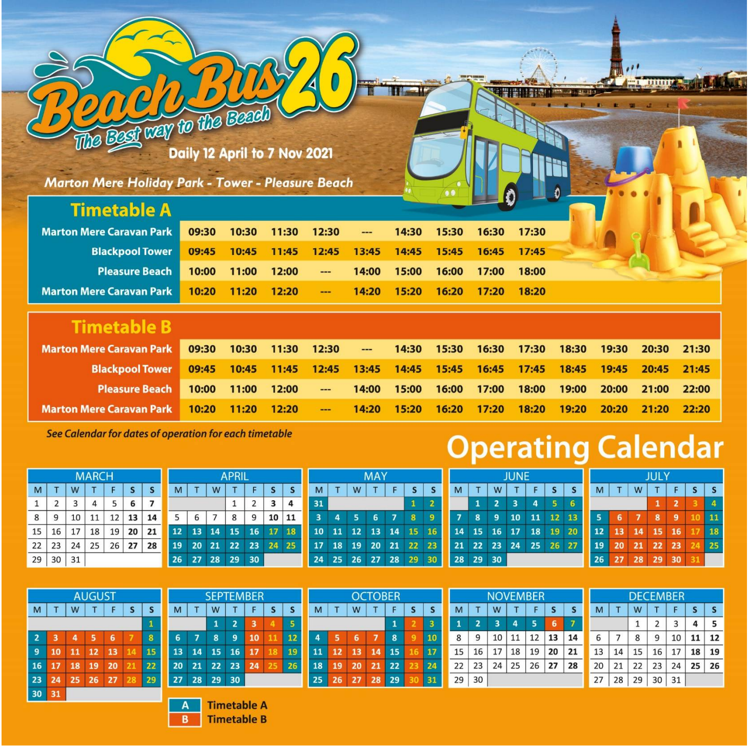 Beach Bus Timetable 12 April to 7 November 2021